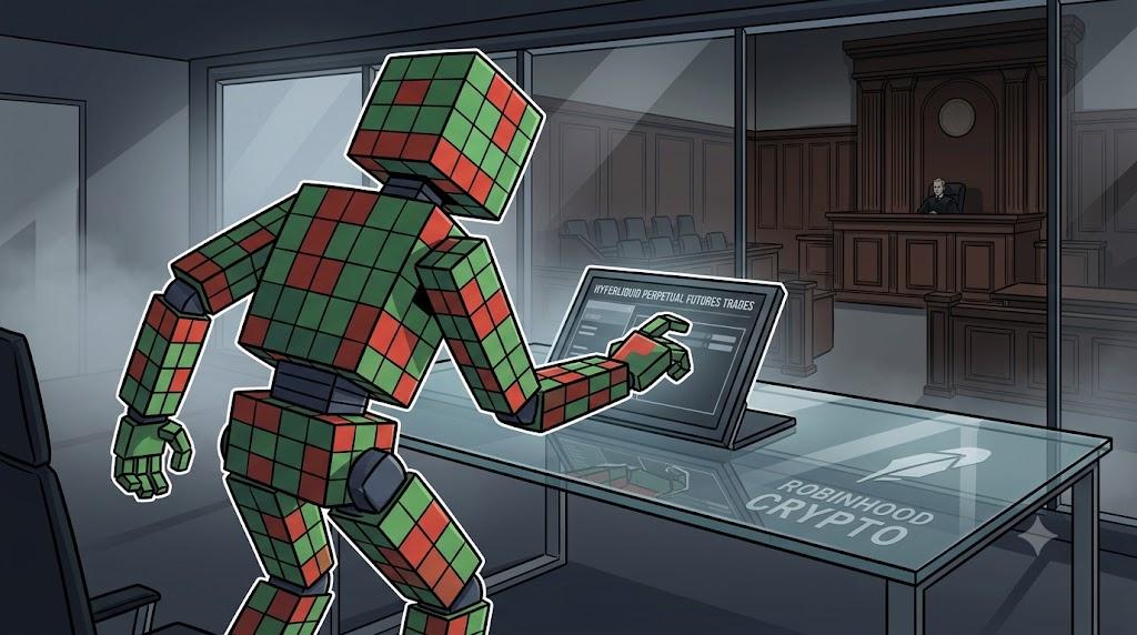 Robot trades perpetual futures using confidential Robinhood Crypto listing data