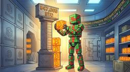 Strategy treasury robot stacking bitcoin blocks after acquiring 1665 BTC