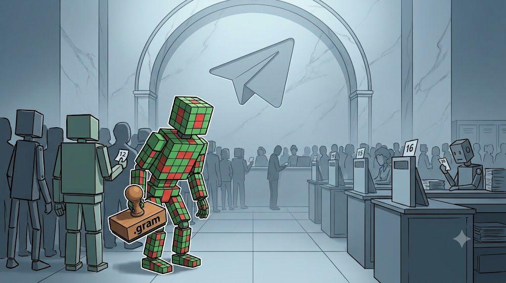 Robot holds Telegram .gram domain application near coin market cap