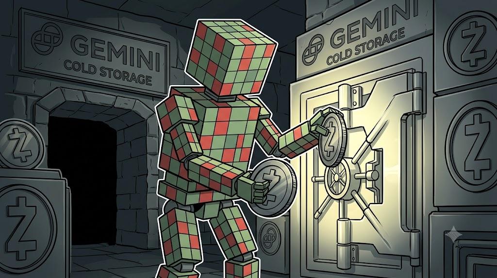 Gemini robot secures Zcash tokens in cold storage custody.