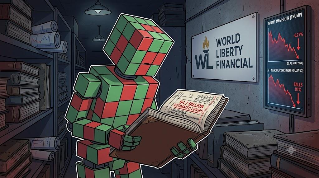 Cubic robot examining Public Citizen report on crypto investor losses