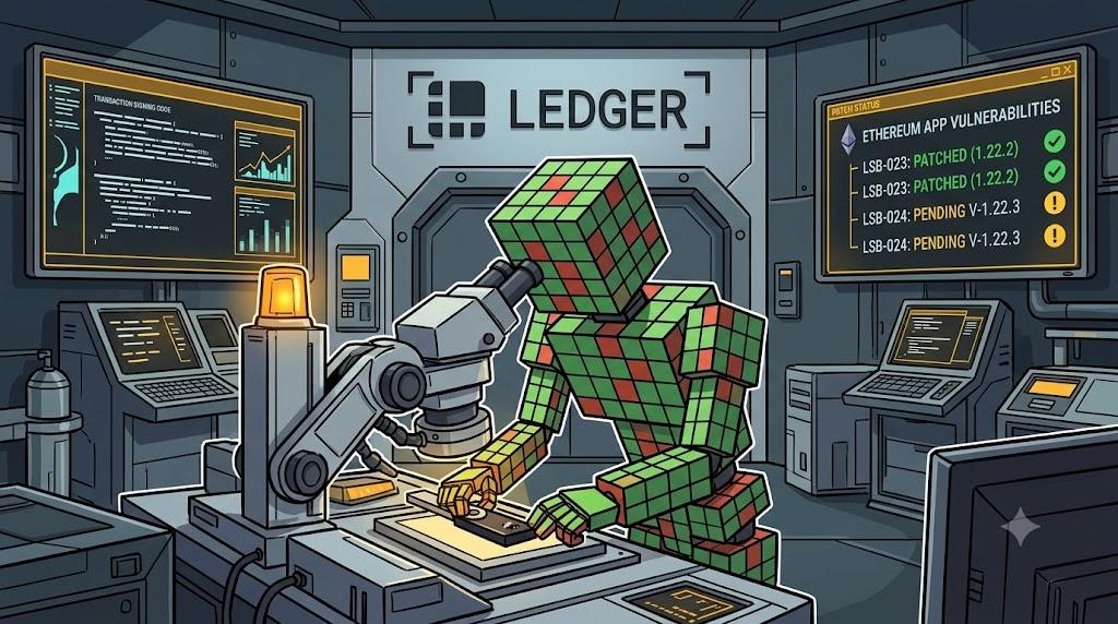 Ledger robot analyzing Ethereum app vulnerabilities in security lab