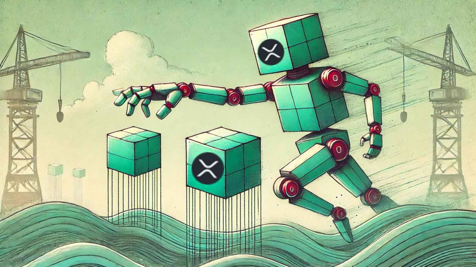 Robot guides digital waves, symbolizing secure cross-border transactions