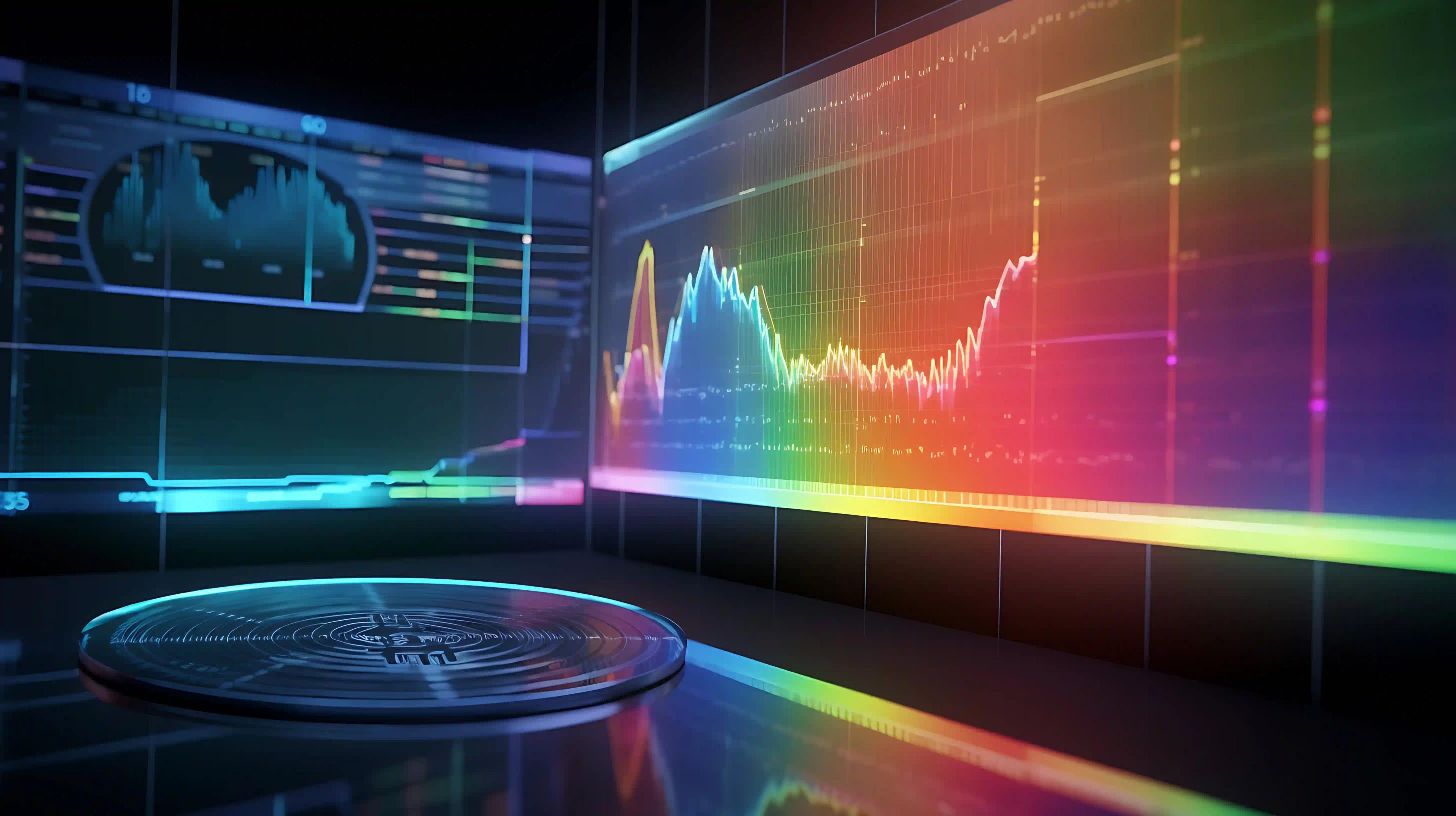 picture of a bitcoin rainbow chart on a wide monitor