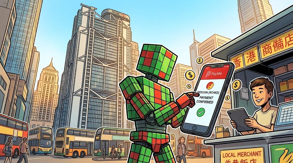 Robot paying with HSBC RedCoin stablecoin on PayMe app