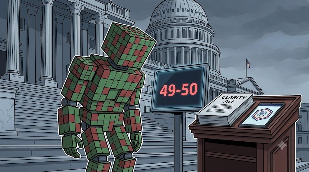 Robot stands outside Capitol as Senate blocks CLARITY Act