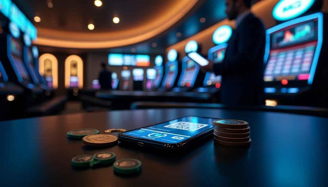 A phone on a table that is making a crypto deposit in a casino