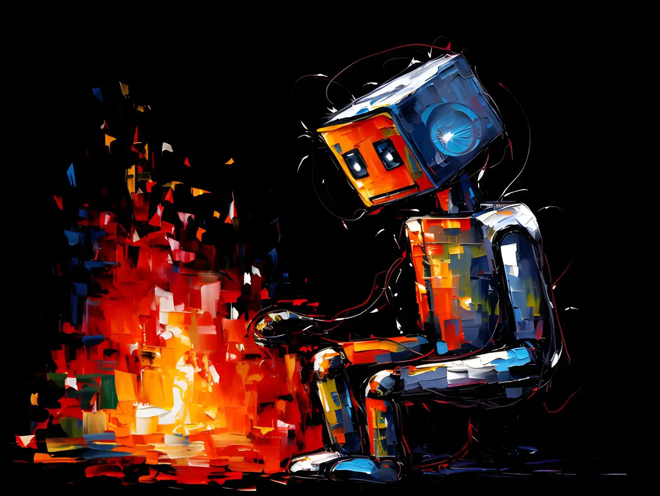 A robot, engrossed with digital sparks flying, showcases how is a transaction verified on a cryptocurrency network