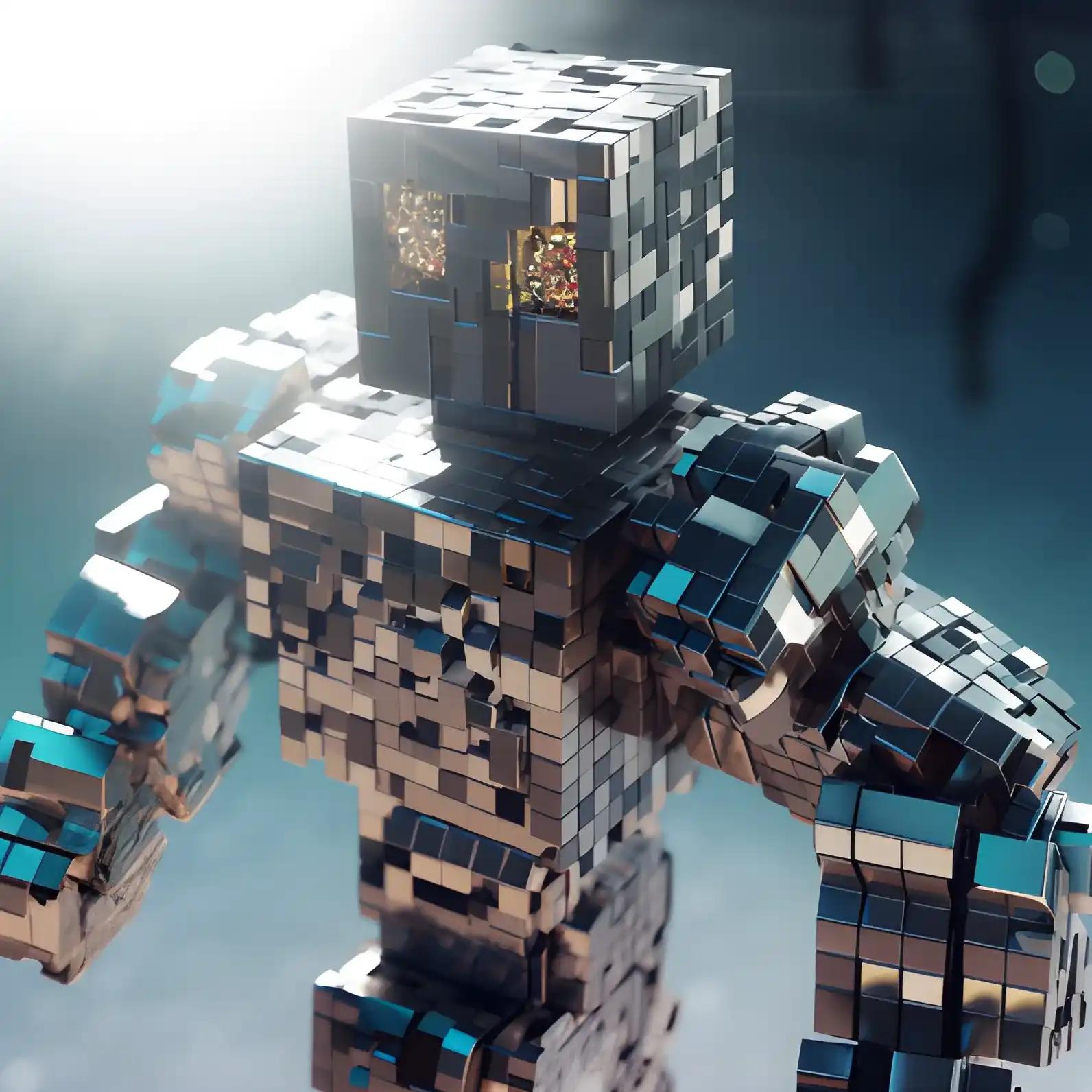 A robot with a Bitcoin symbol on its core