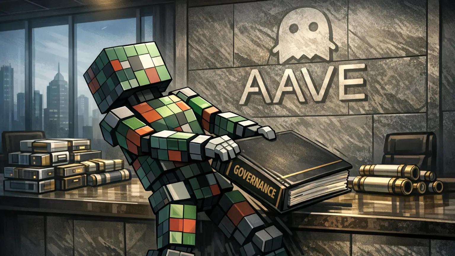 Aave governance rift robot pulls proposal binder from DAO council table.