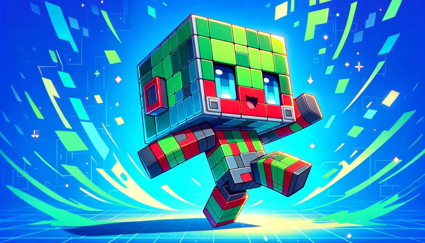 Chibi cubic robot with green and red design, symbolizing the joy of low usdc transfer fee
