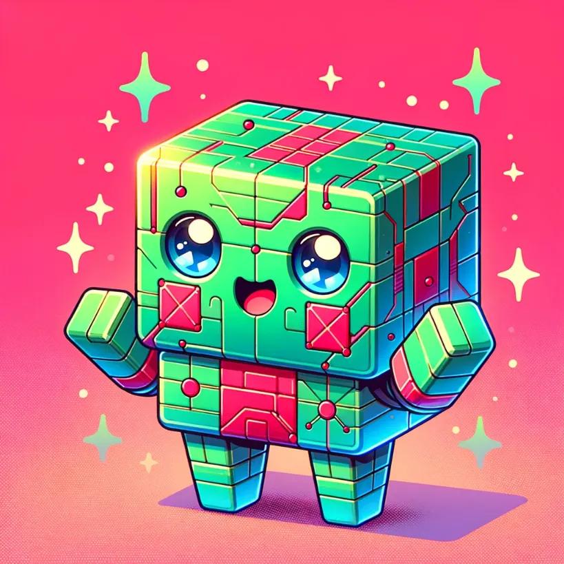 Chibi robot cheers for Bitcoin ETF approval on vibrant background
