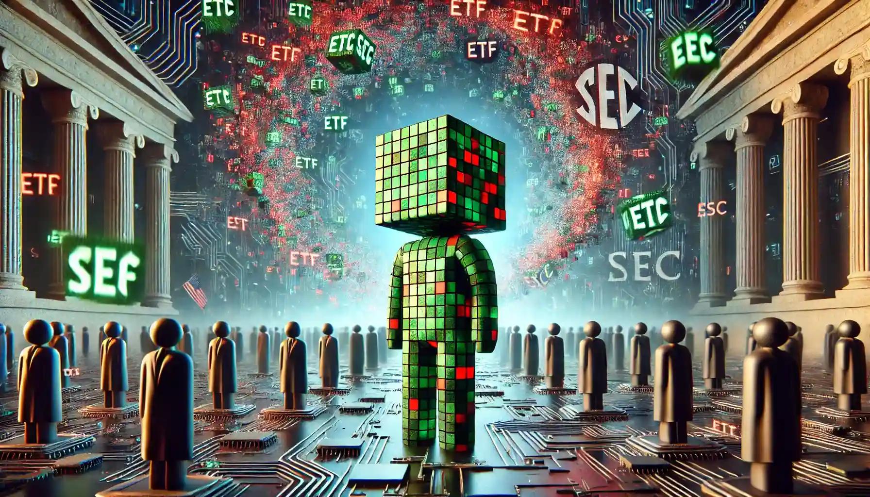 Confused robot navigates vanishing ETF filings amid regulatory storm