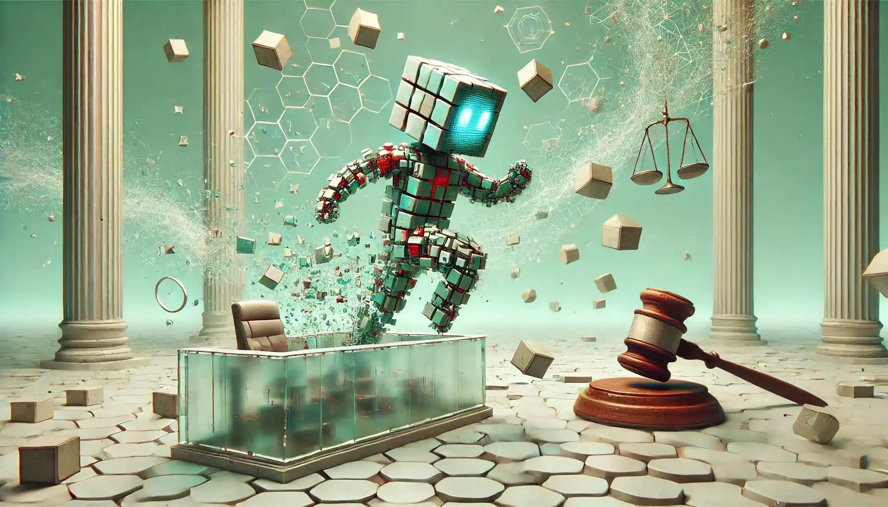 Courtroom leap of robot during surreal legal crypto