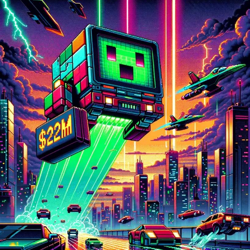 Crypto robot escapes neon city with $22M, symbolizing KuCoin's NY exit