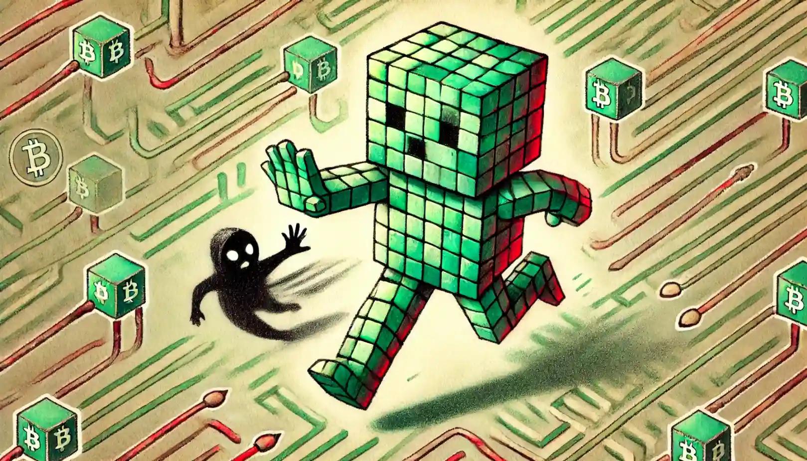 Cubic robot fighting scam in digital blockchain maze