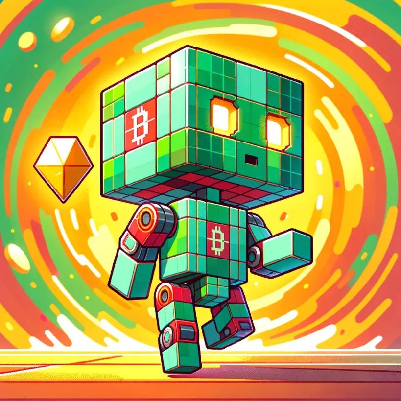 Cute chibi cubic-styled humanoid robot with green and red mosaic design worrying about the Ledger hack