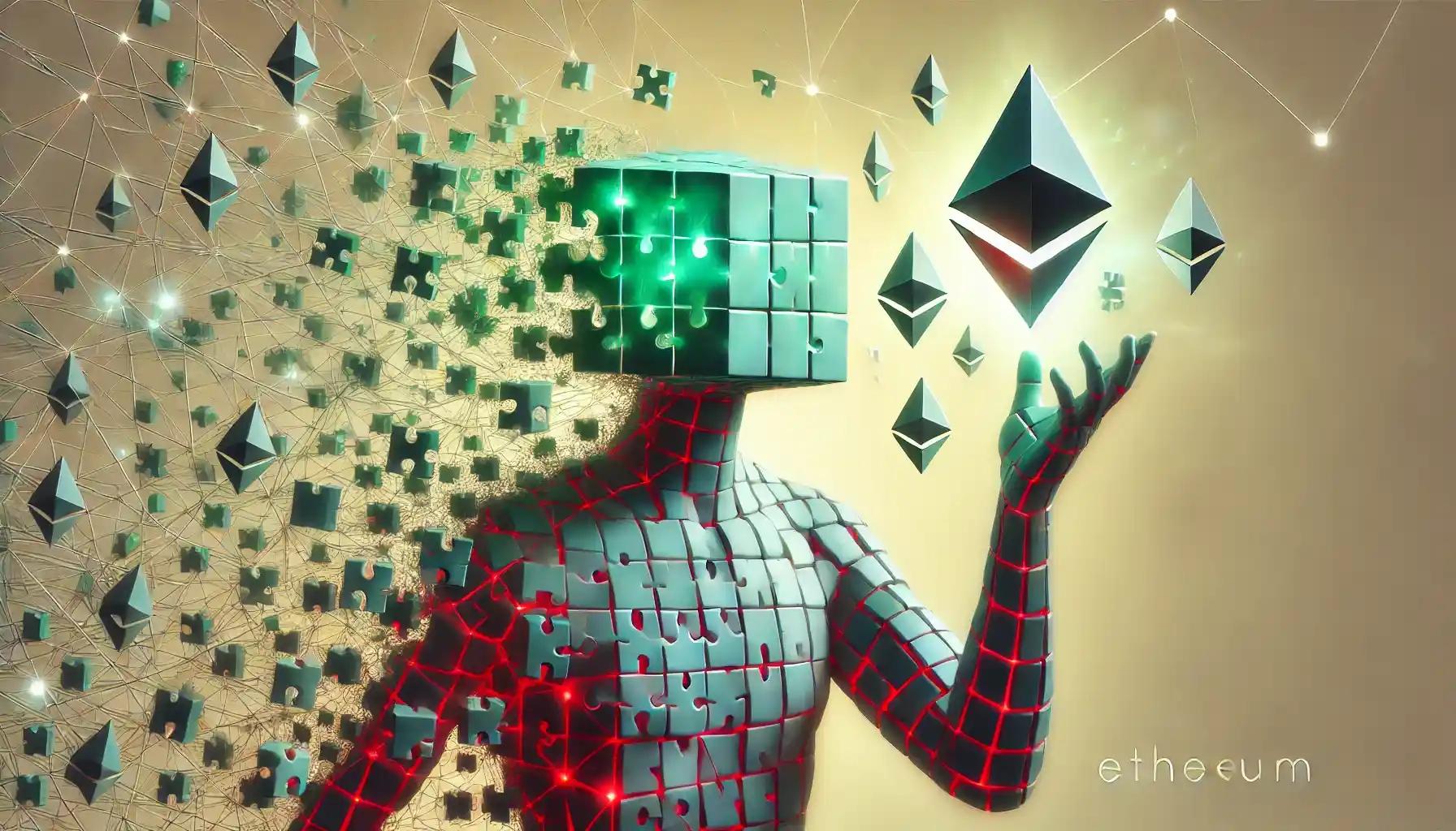 Ethereum robot rearranges floating governance cube, reflecting power shifts