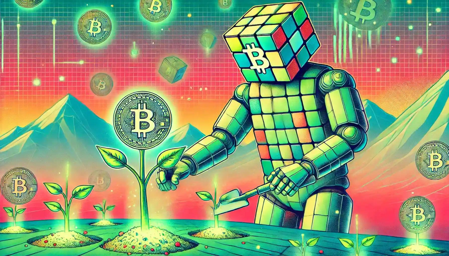 Faceless robot plants Bitcoin seeds