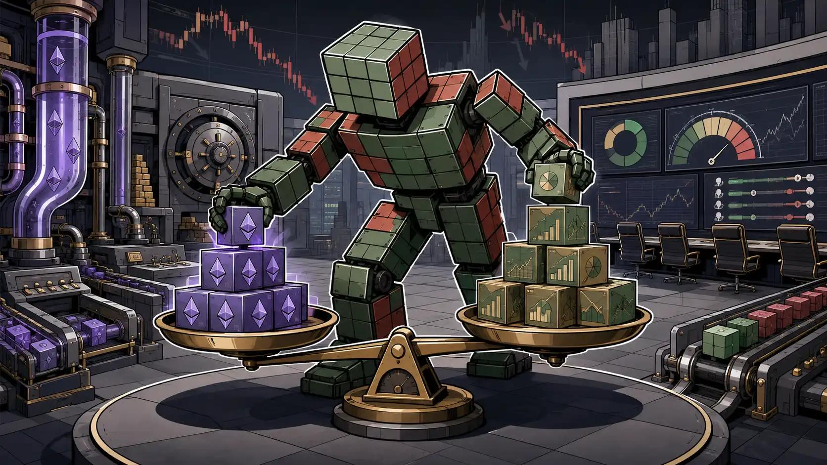 Futuristic crypto control room balance