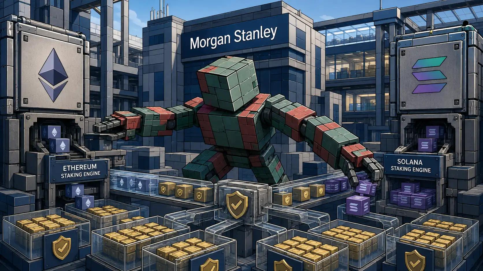 Futuristic crypto factory with robotic worker