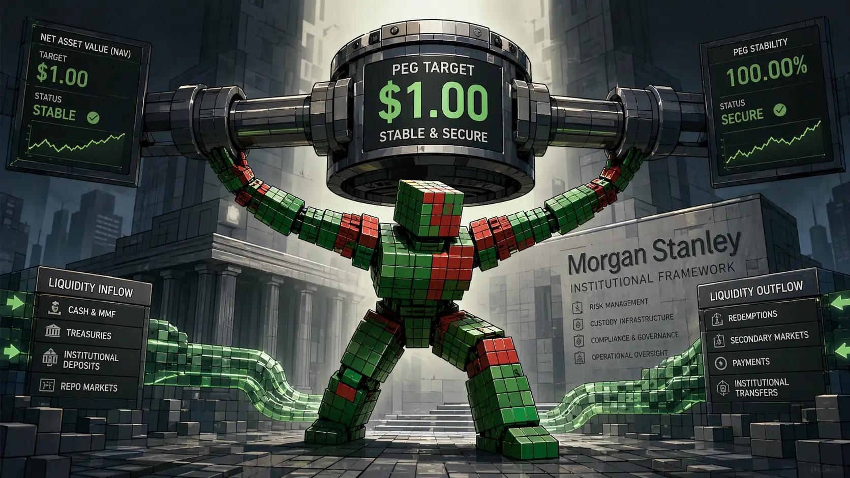 Futuristic finance temple with robotic stability