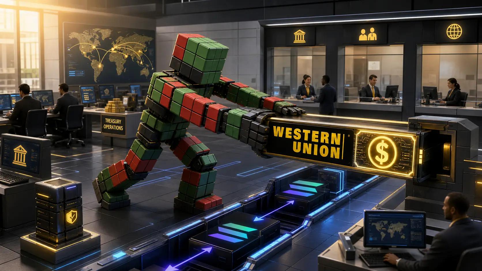 Futuristic fintech hub with automation