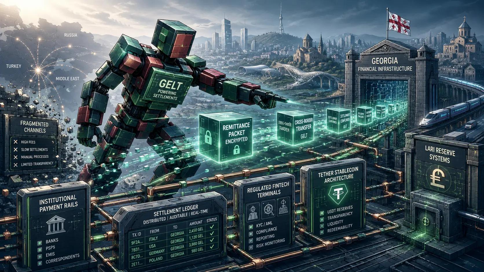 Futuristic fintech infrastructure with mech guard