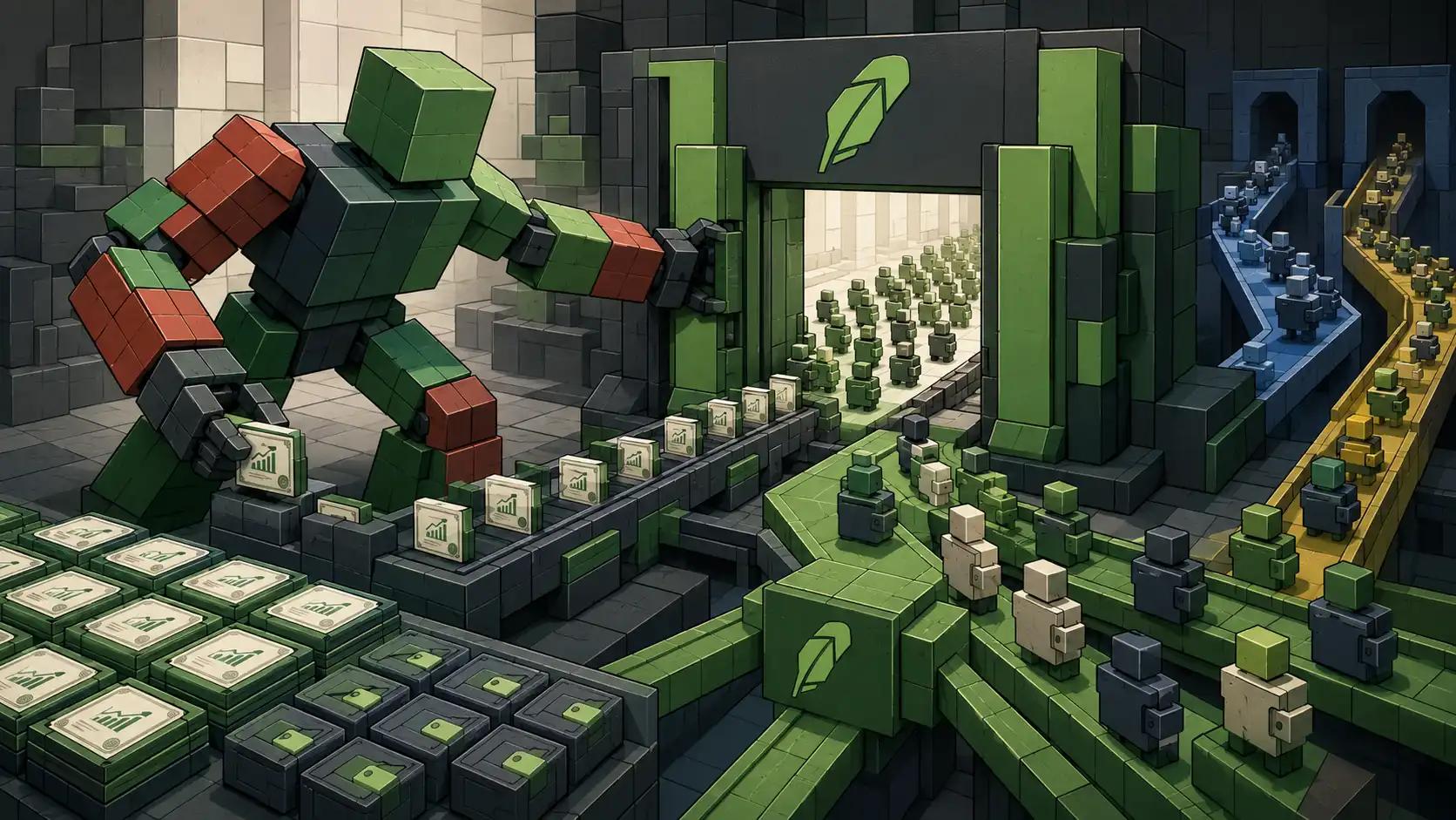 Futuristic robot in a digital facility