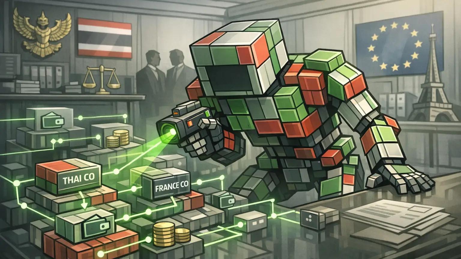 Futuristic robot scans global connections