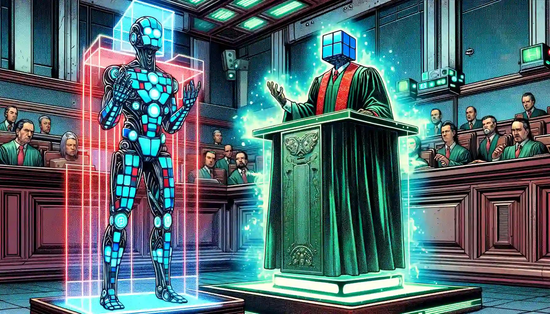 High-Tech Courtroom with Holographic Judge