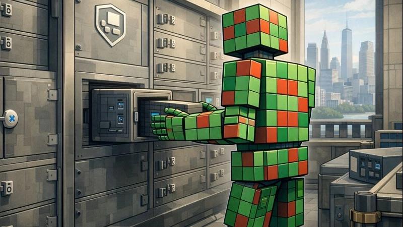 Ledger custody strength visualized as robot secures assets before IPO