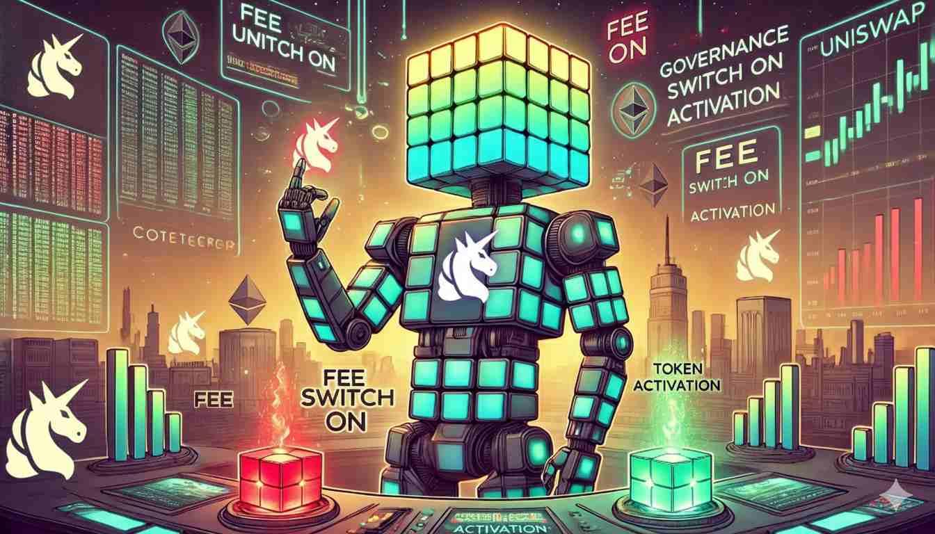 Robot activates Uniswap fee switch in digital DeFi control hub, crypto price rising