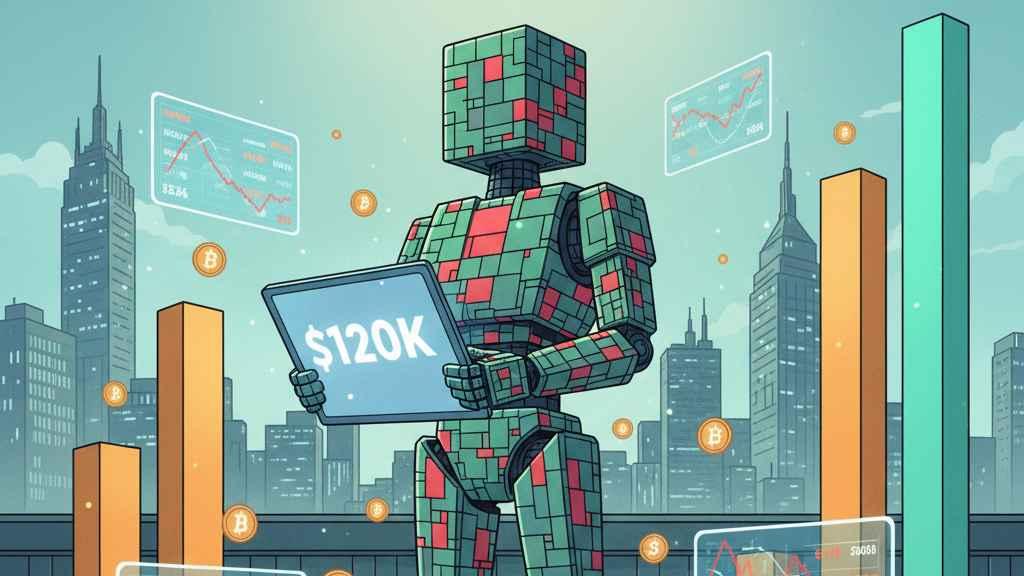 Robot adjusts Bitcoin forecast data on a crypto price index panel
