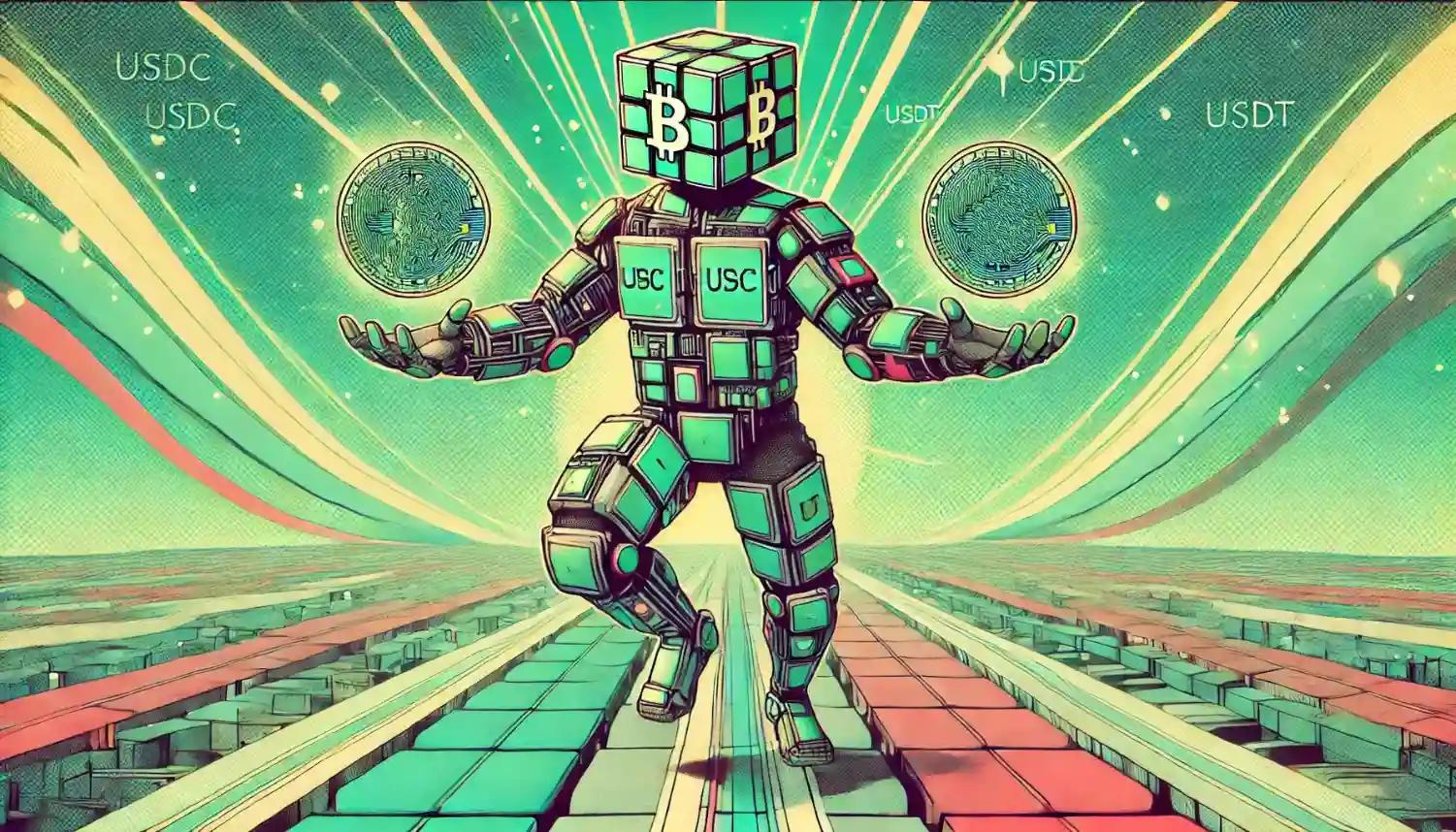 Robot balances USDC and USD on blockchain