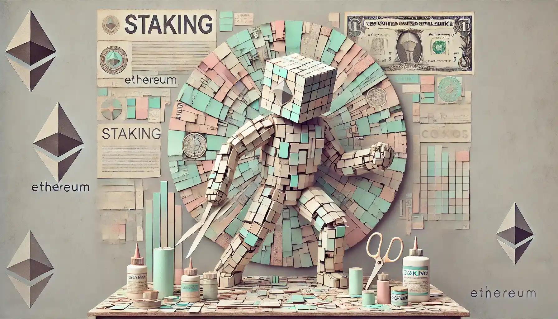 Robot builds pastel paper collage symbolizing New York staking restart