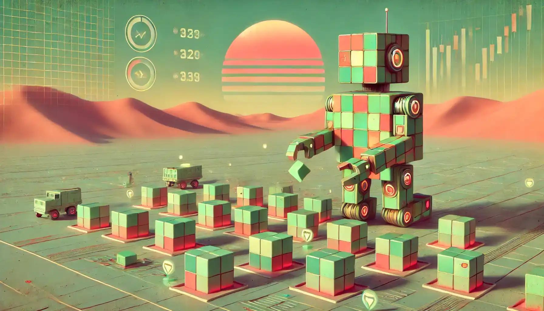 Robot builds tokenized buildings from property blocks