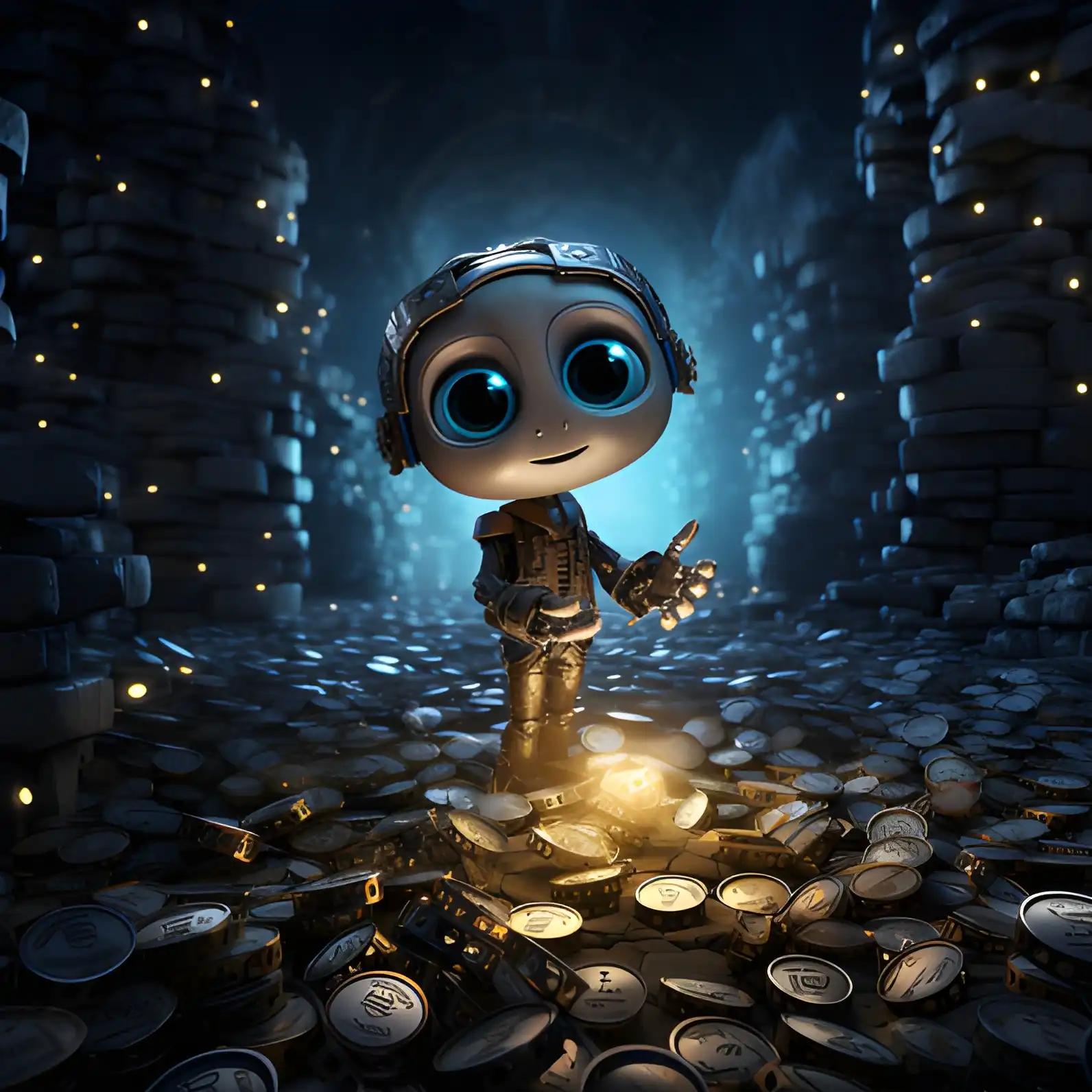 Robot catching falling coins in a basket, aligning with how to find my lost cryptocurrency