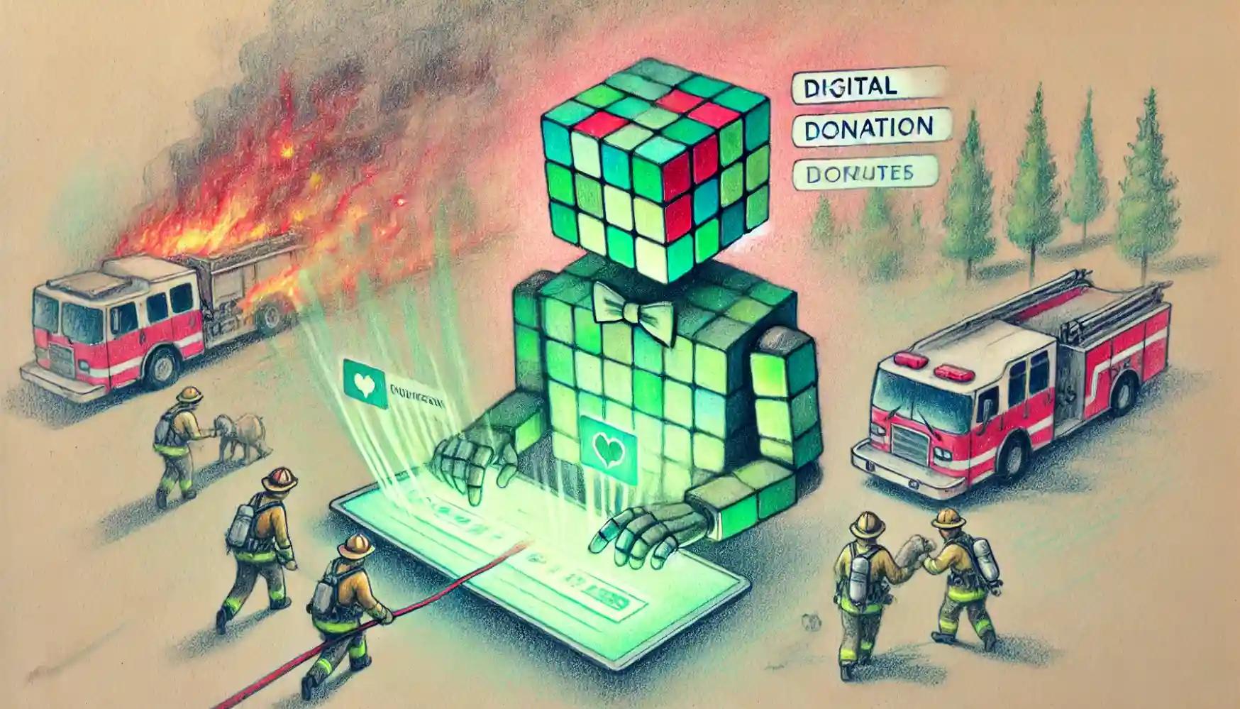 Robot directs donations on hologram for firefighter support