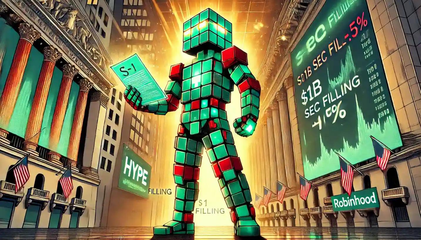 Robot displays HYPE token after $1B SEC filing announcement