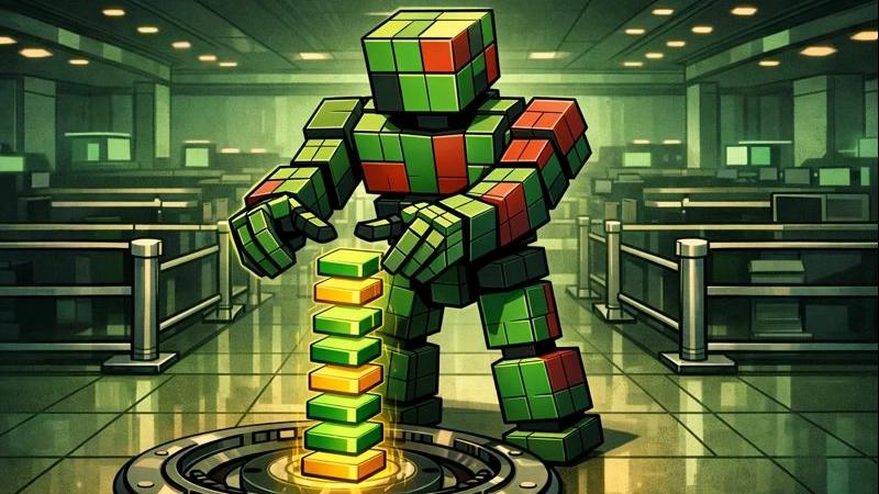 Robot distributes rewards illustrating crypto price index linked shareholder allocation