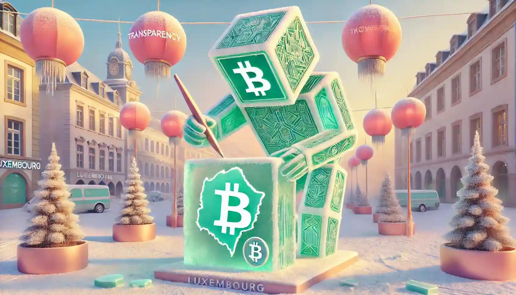 Robot etches frozen Luxembourg map with Bitcoin emblem in ice