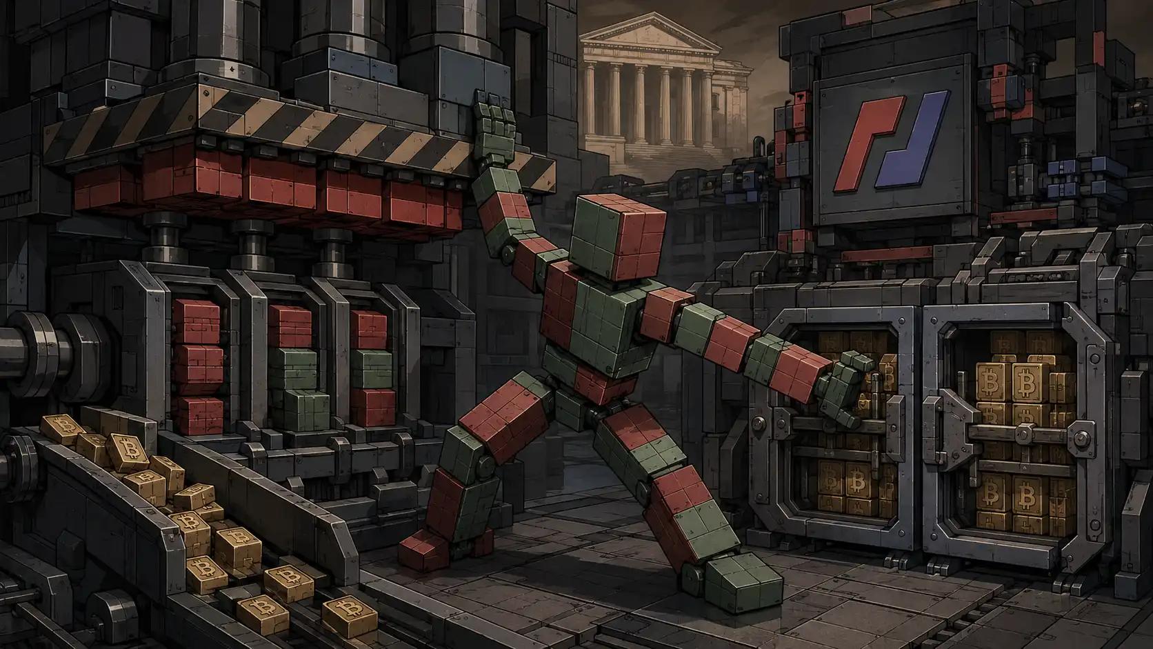Robot guarding BTC vaults in factory