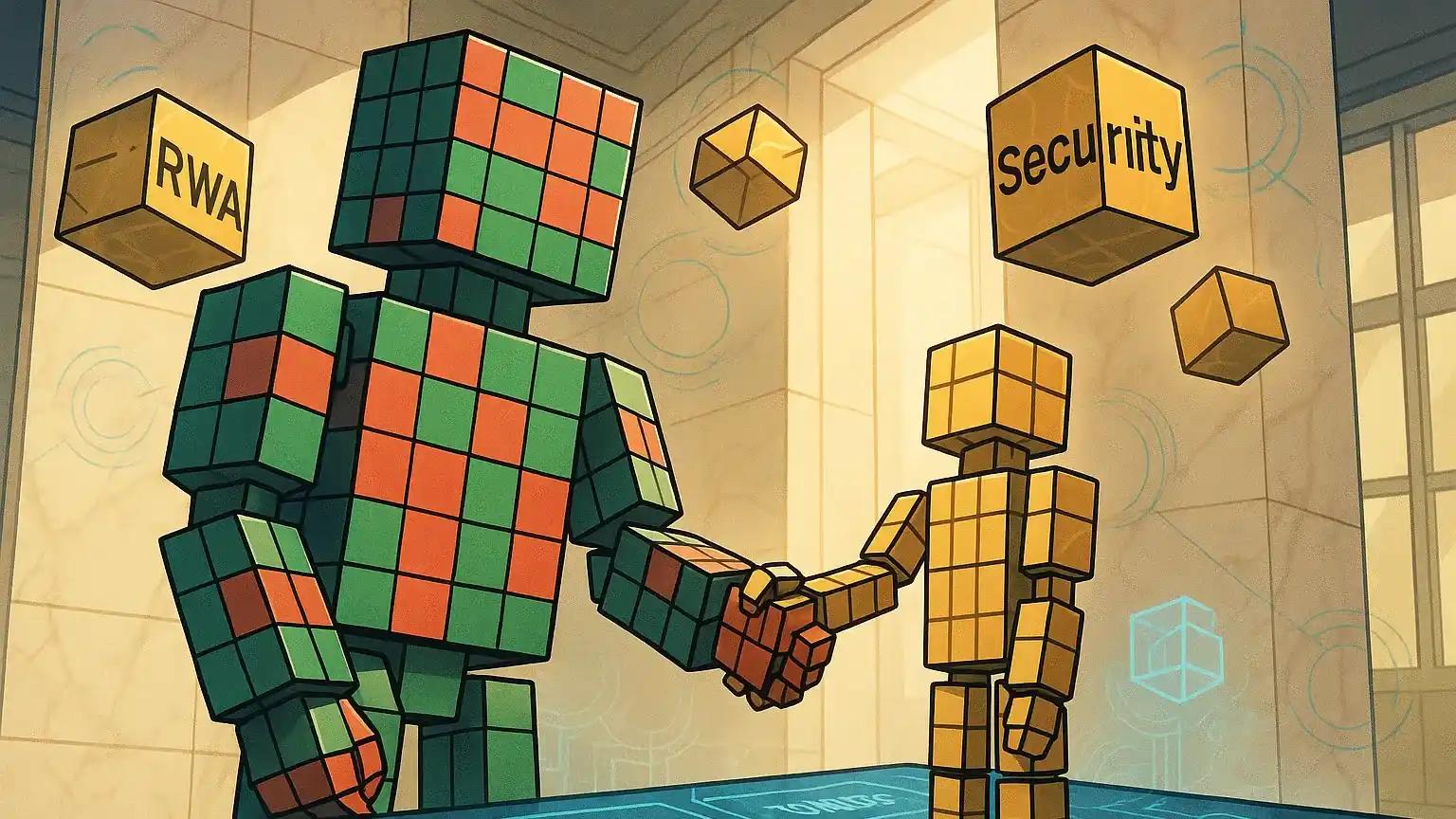 Robot handshake symbolizes Coinbase and Echo alliance in crypto fundraising