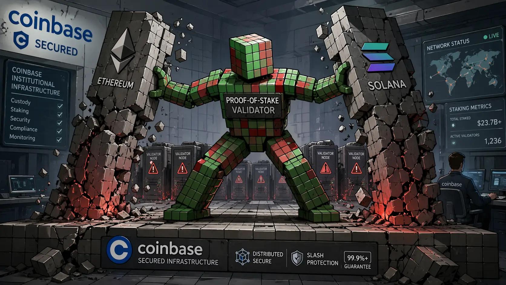 Robot holds up crumbling pillars