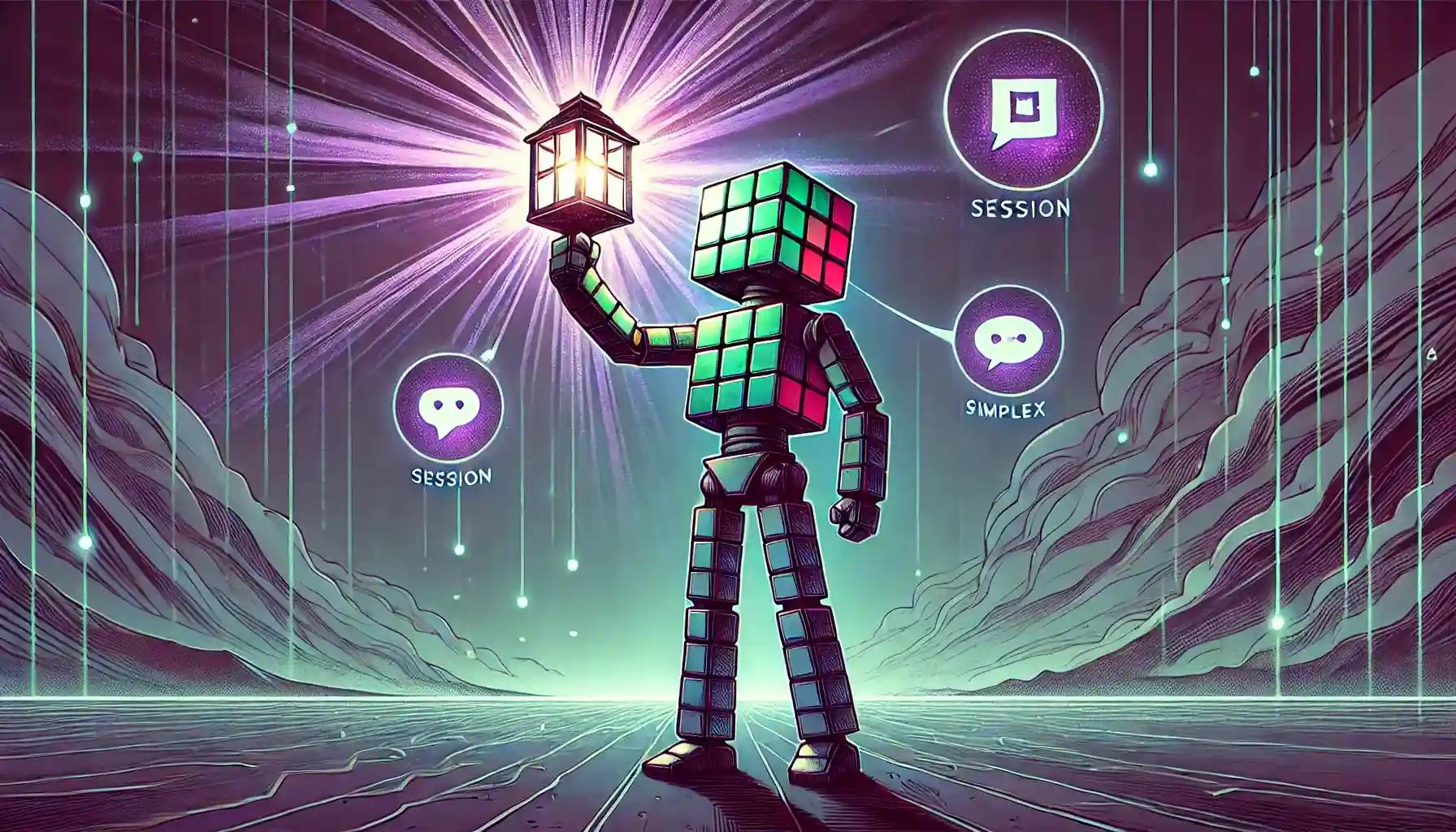 Robot illuminates privacy messaging platforms with a glowing lantern, backed by Buterin's donation