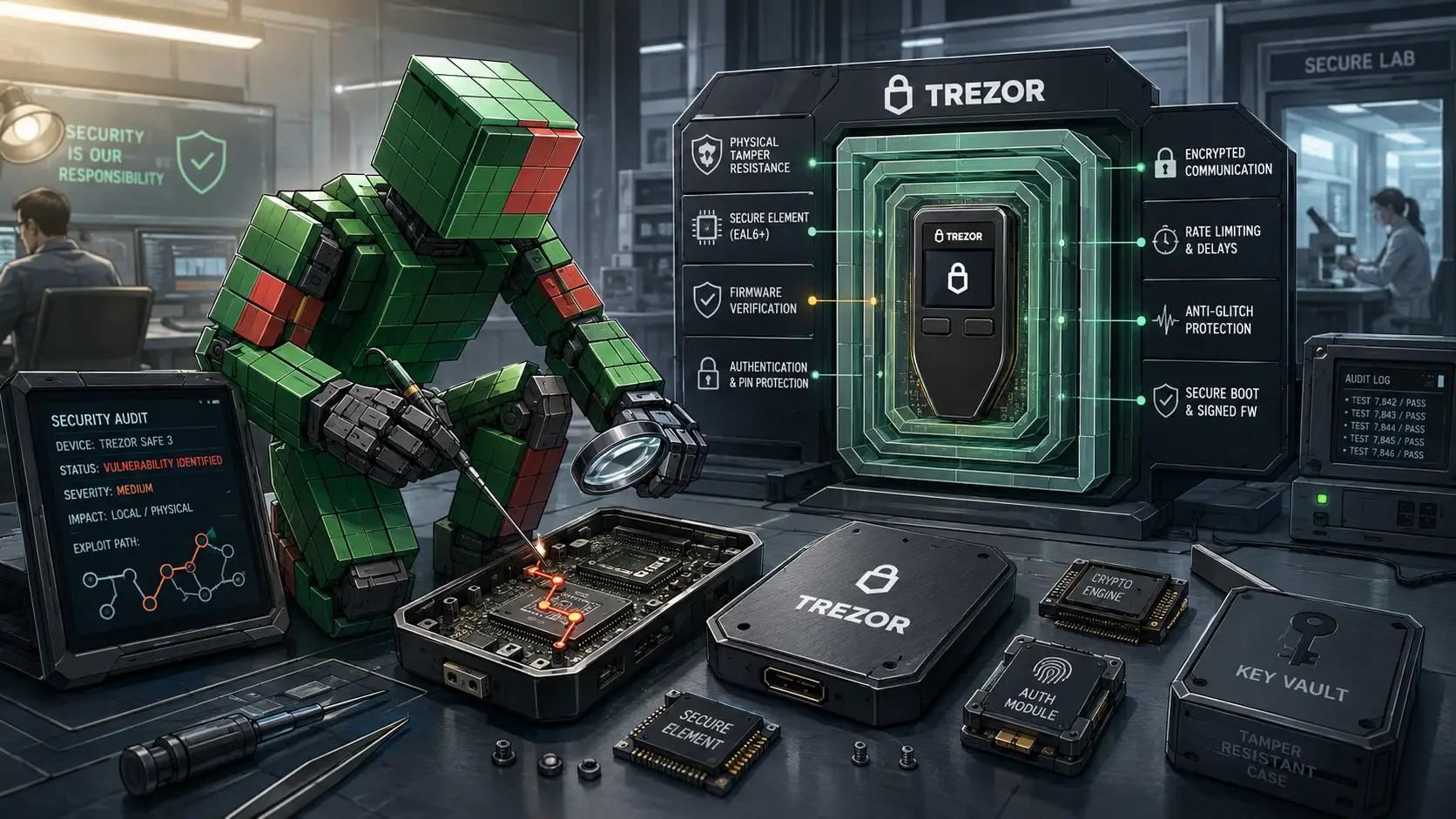 Robot inspecting cryptocurrency security device
