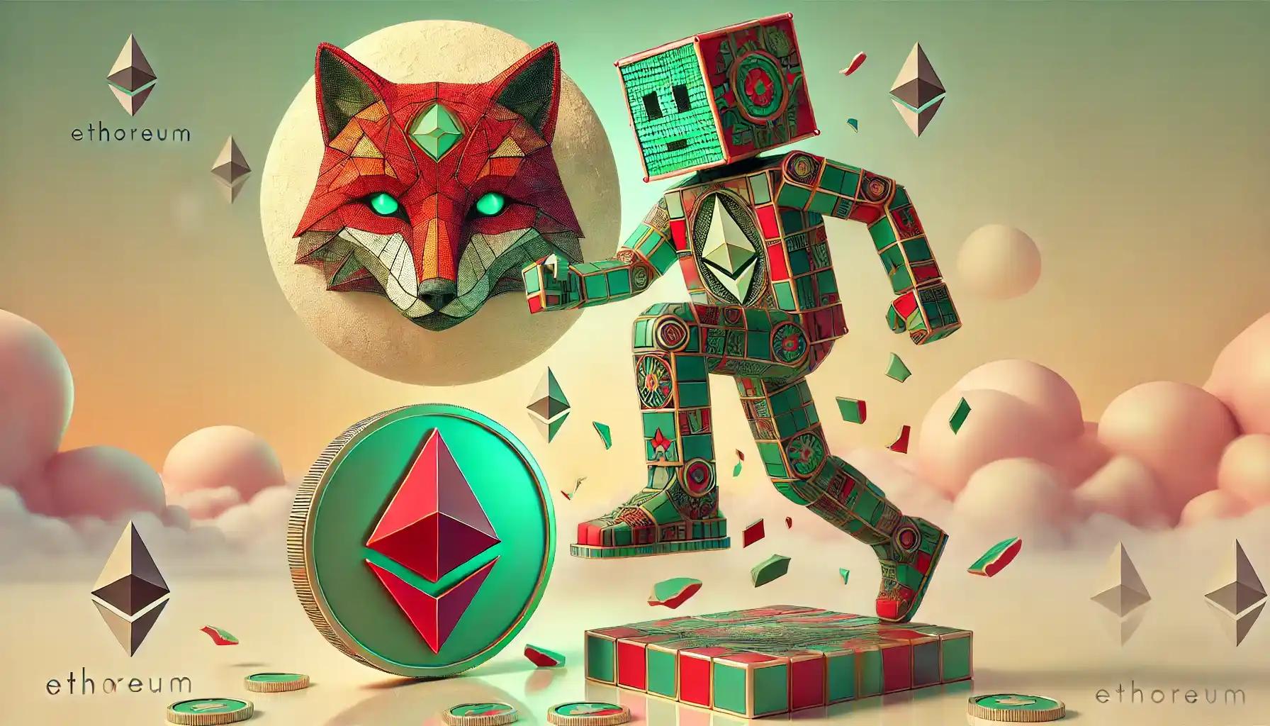 Robot launches toward MASK orb, fox head, Ethereum treasury shift