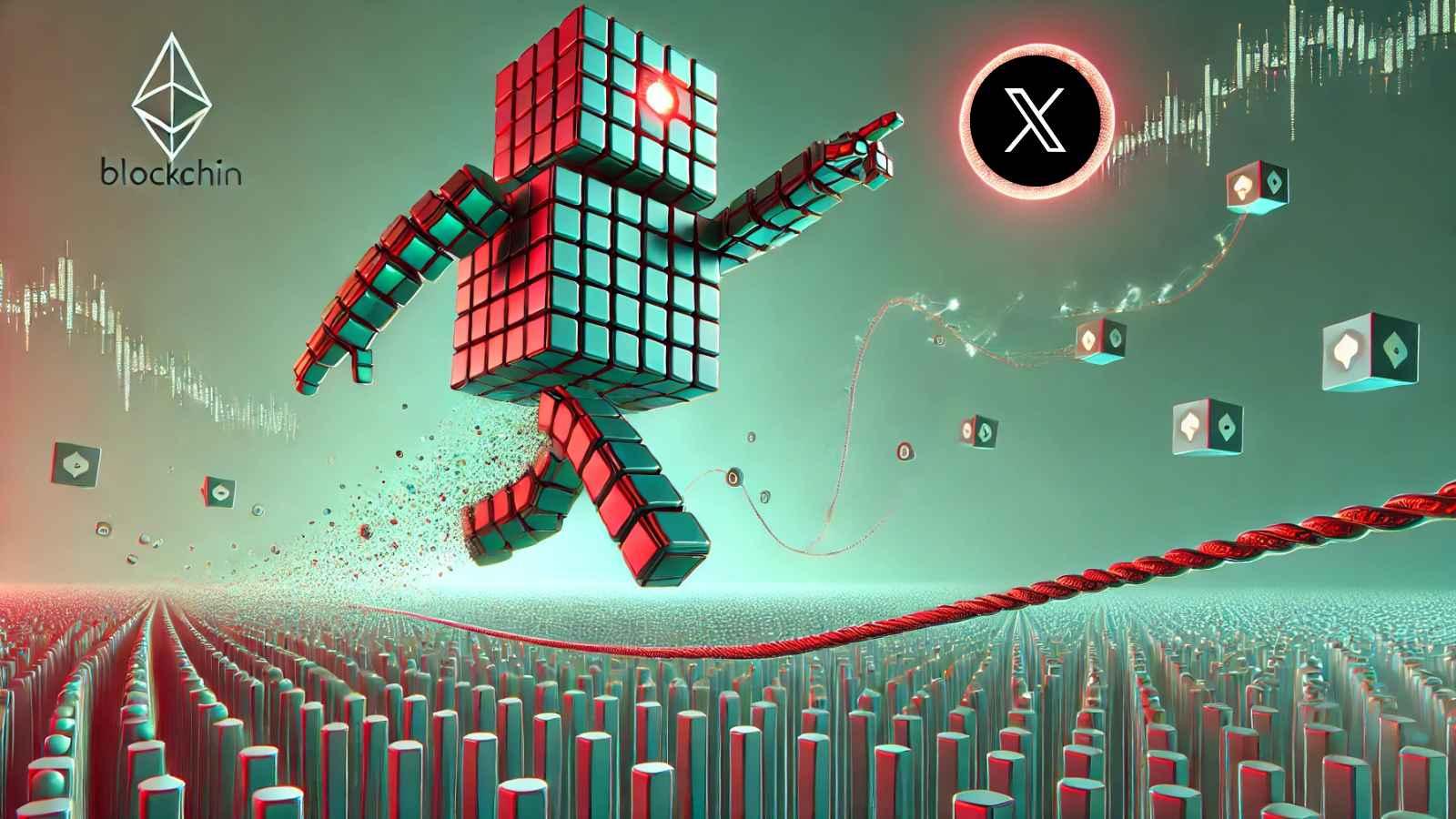 Robot leaping across crypto nodes in X-inspired prediction stream