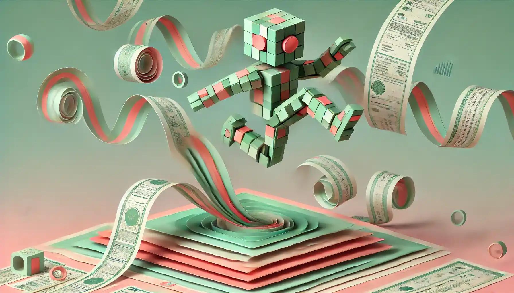 Robot leaping over papers in crypto price index transition